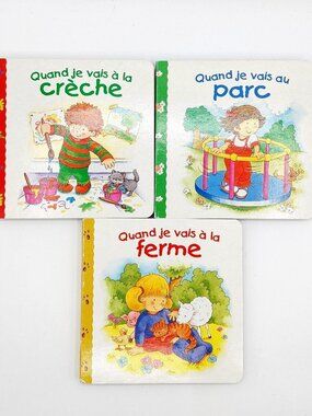 French Children Board Books Lot of 3 When I go to the Park, Farm & Daycare